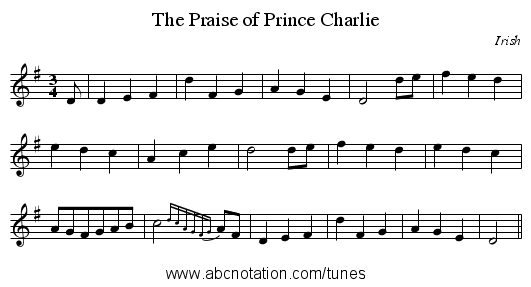 The Praise of Prince Charlie - staff notation