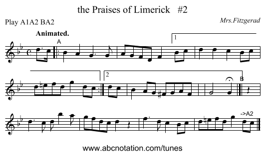 the Praises of Limerick   #2 - staff notation