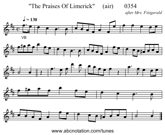 The Praises Of Limerick     (air)       0354 - staff notation