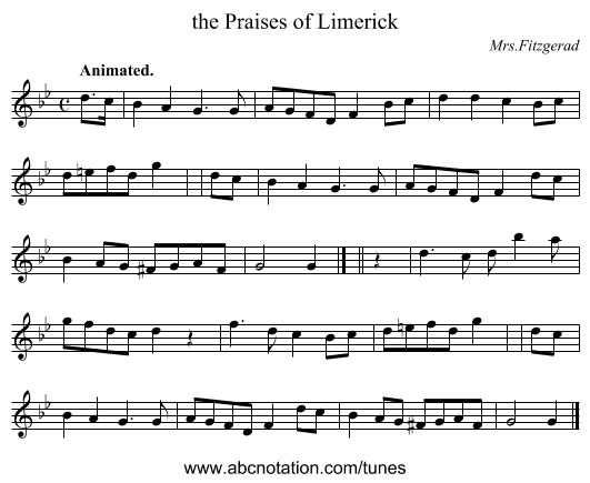 the Praises of Limerick - staff notation