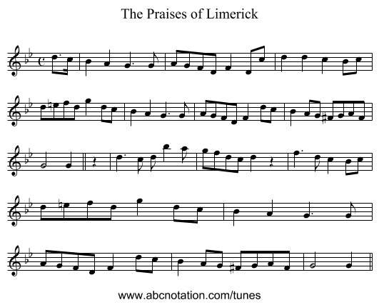 The Praises of Limerick - staff notation