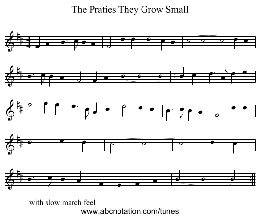 The Praties They Grow Small - staff notation