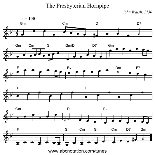 The Presbyterian Hornpipe - staff notation