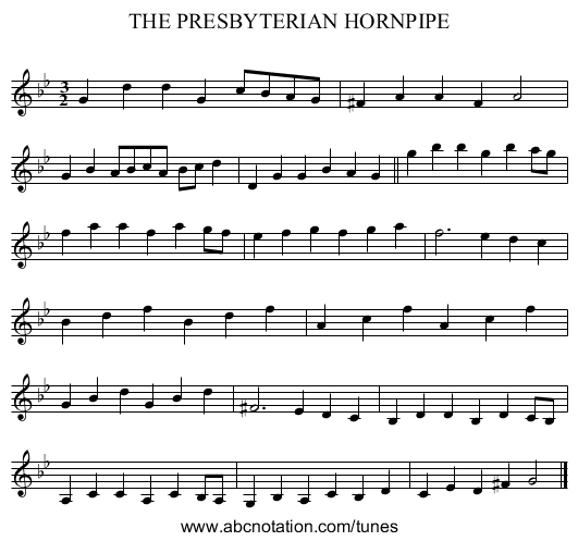 THE PRESBYTERIAN HORNPIPE - staff notation