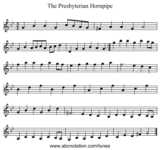 The Presbyterian Hornpipe - staff notation