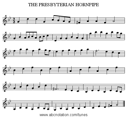THE PRESBYTERIAN HORNPIPE - staff notation