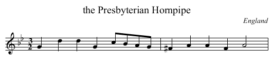 the Presbyterian Hornpipe - staff notation