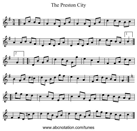 The Preston City - staff notation
