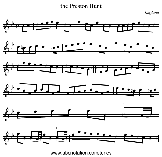 the Preston Hunt - staff notation
