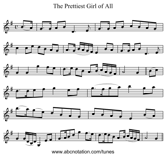 The Prettiest Girl of All - staff notation