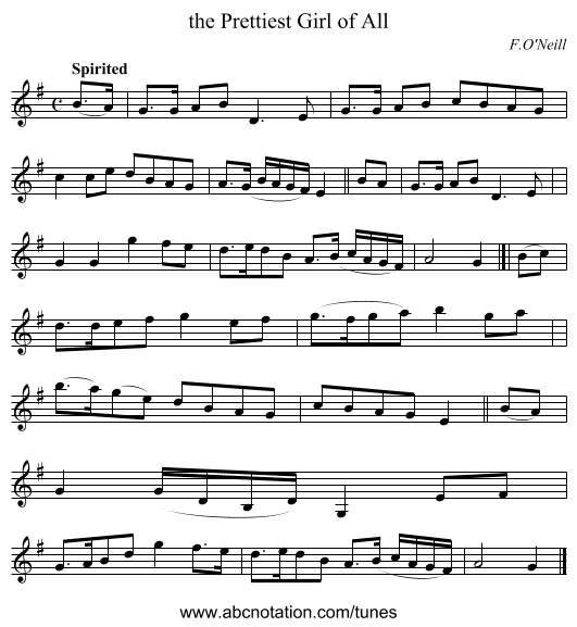 the Prettiest Girl of All - staff notation
