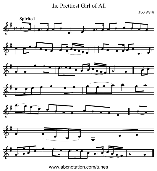 the Prettiest Girl of All - staff notation