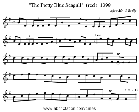 The Pretty Blue Seagull  (reel)  1399 - staff notation