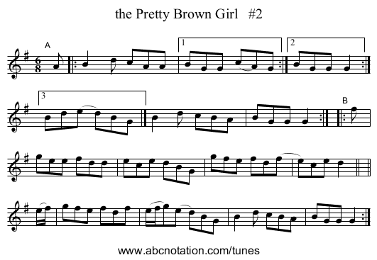 the Pretty Brown Girl   #2 - staff notation