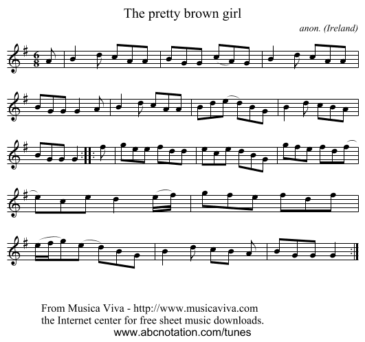 The pretty brown girl - staff notation