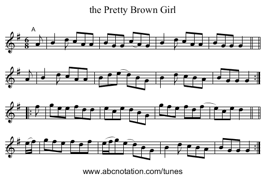 the Pretty Brown Girl - staff notation