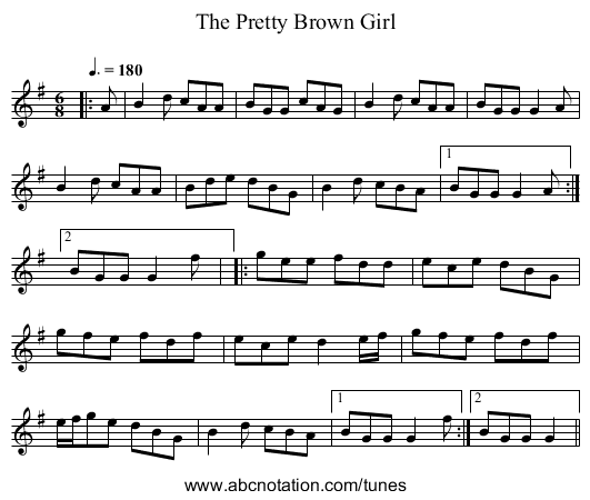 The Pretty Brown Girl - staff notation