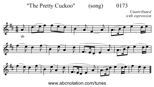 The Pretty Cuckoo (song) 0173 - staff notation