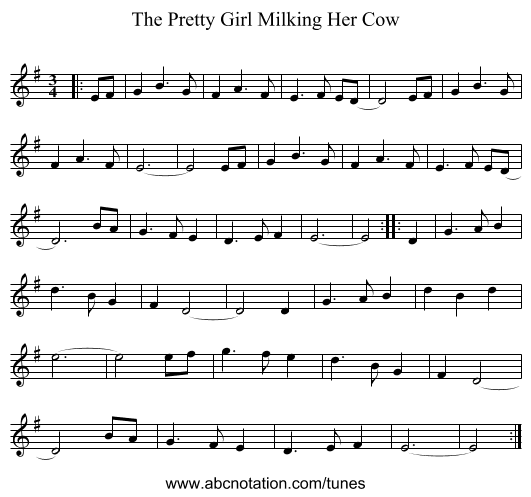 The Pretty Girl Milking Her Cow - staff notation