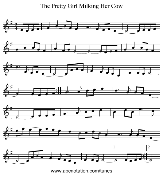 The Pretty Girl Milking Her Cow - staff notation