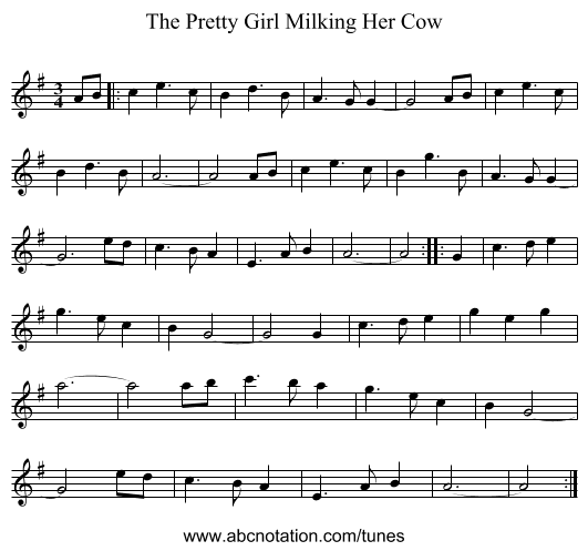 The Pretty Girl Milking Her Cow - staff notation