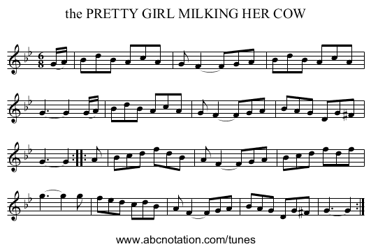 the PRETTY GIRL MILKING HER COW - staff notation