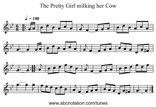 The Pretty Girl milking her Cow - staff notation