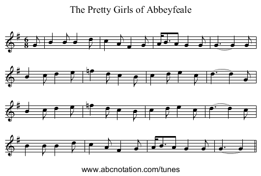 The Pretty Girls of Abbeyfeale - staff notation