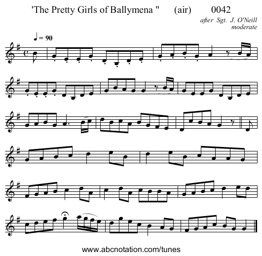 'The Pretty Girls of Ballymena (air) 0042 - staff notation