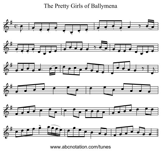 The Pretty Girls of Ballymena - staff notation