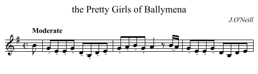 the Pretty Girls of Ballymena - staff notation