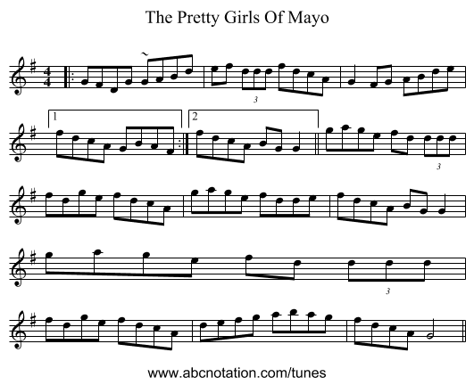 The Pretty Girls Of Mayo - staff notation