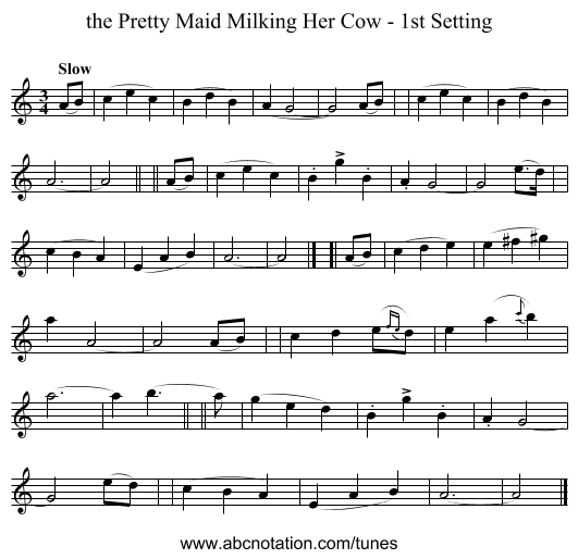 the Pretty Maid Milking Her Cow - 1st Setting - staff notation
