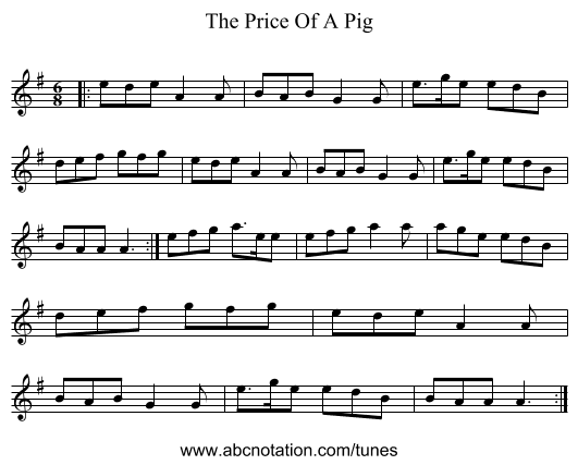 The Price Of A Pig - staff notation