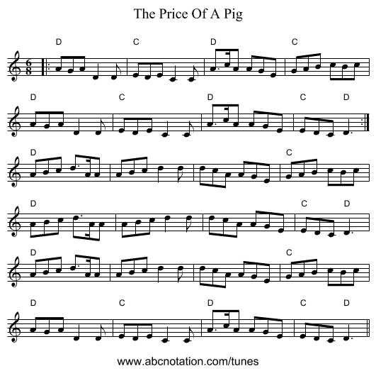 The Price Of A Pig - staff notation