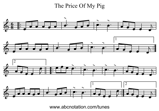 The Price Of My Pig - staff notation