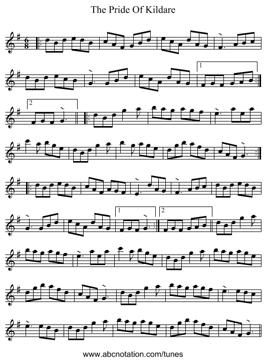 The Pride Of Kildare - staff notation