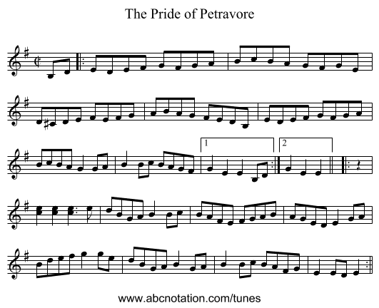 The Pride of Petravore - staff notation