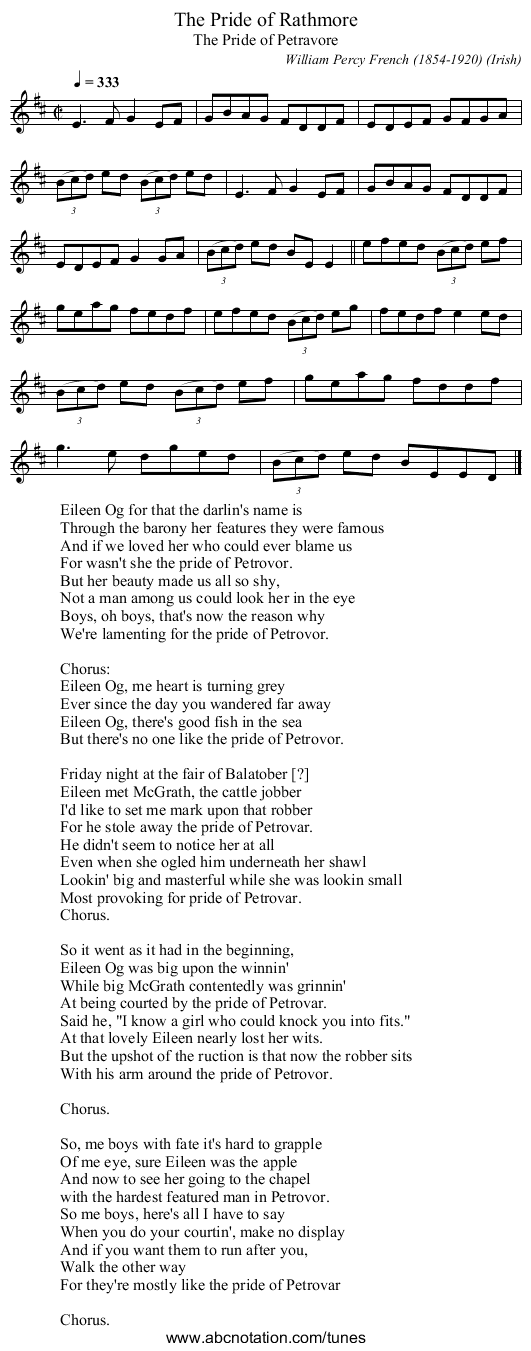 The Pride of Rathmore - staff notation
