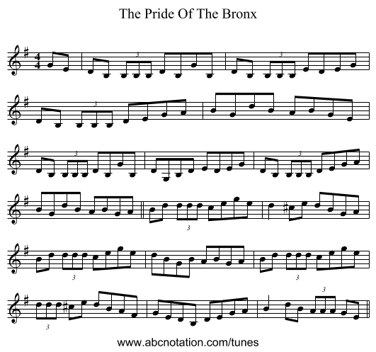 The Pride Of The Bronx - staff notation