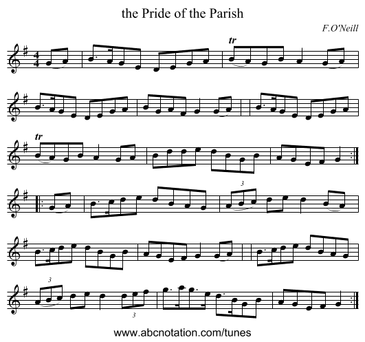 the Pride of the Parish - staff notation