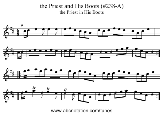 the Priest and His Boots (#238-A) - staff notation