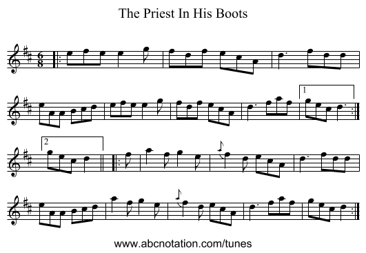 The Priest In His Boots - staff notation