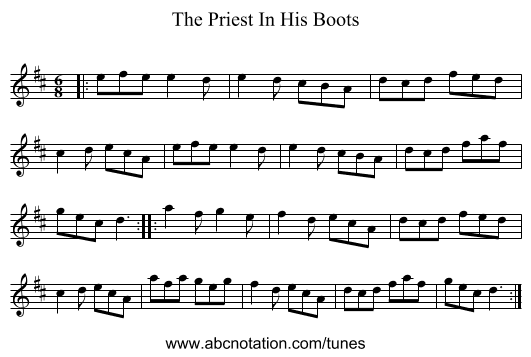 The Priest In His Boots - staff notation