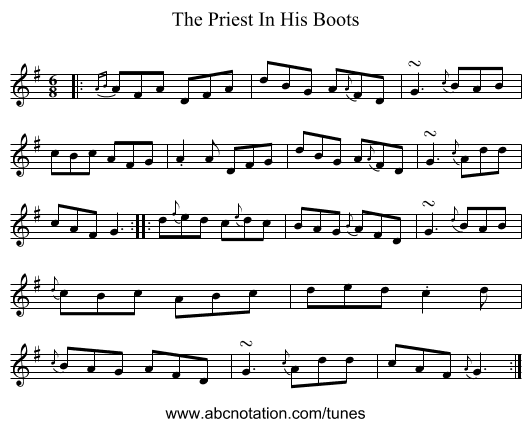 The Priest In His Boots - staff notation