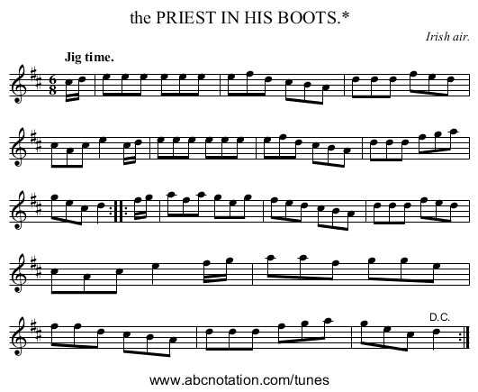 the PRIEST IN HIS BOOTS.* - staff notation