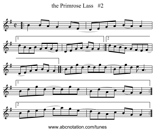 the Primrose Lass   #2 - staff notation