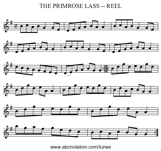 THE PRIMROSE LASS -- REEL - staff notation