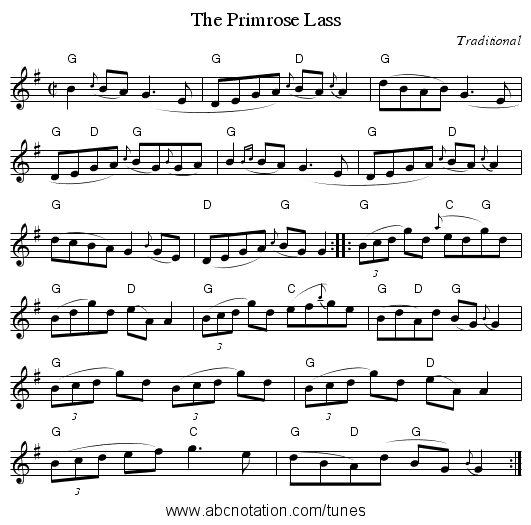The Primrose Lass - staff notation