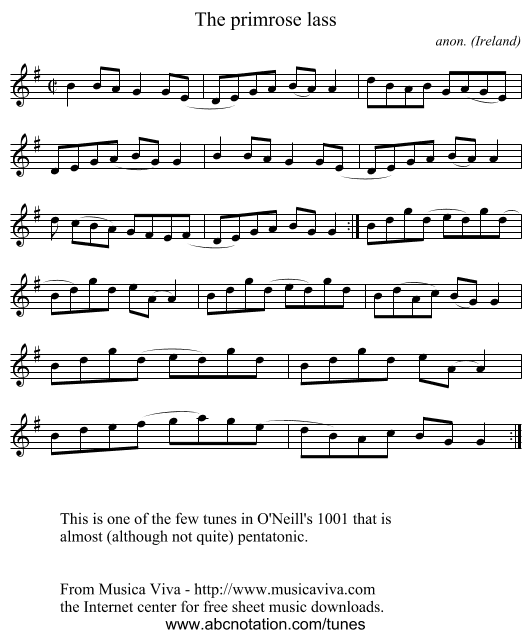 The primrose lass - staff notation